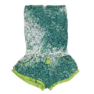 Poupette St Barth Romper Size Small Green and White Floral